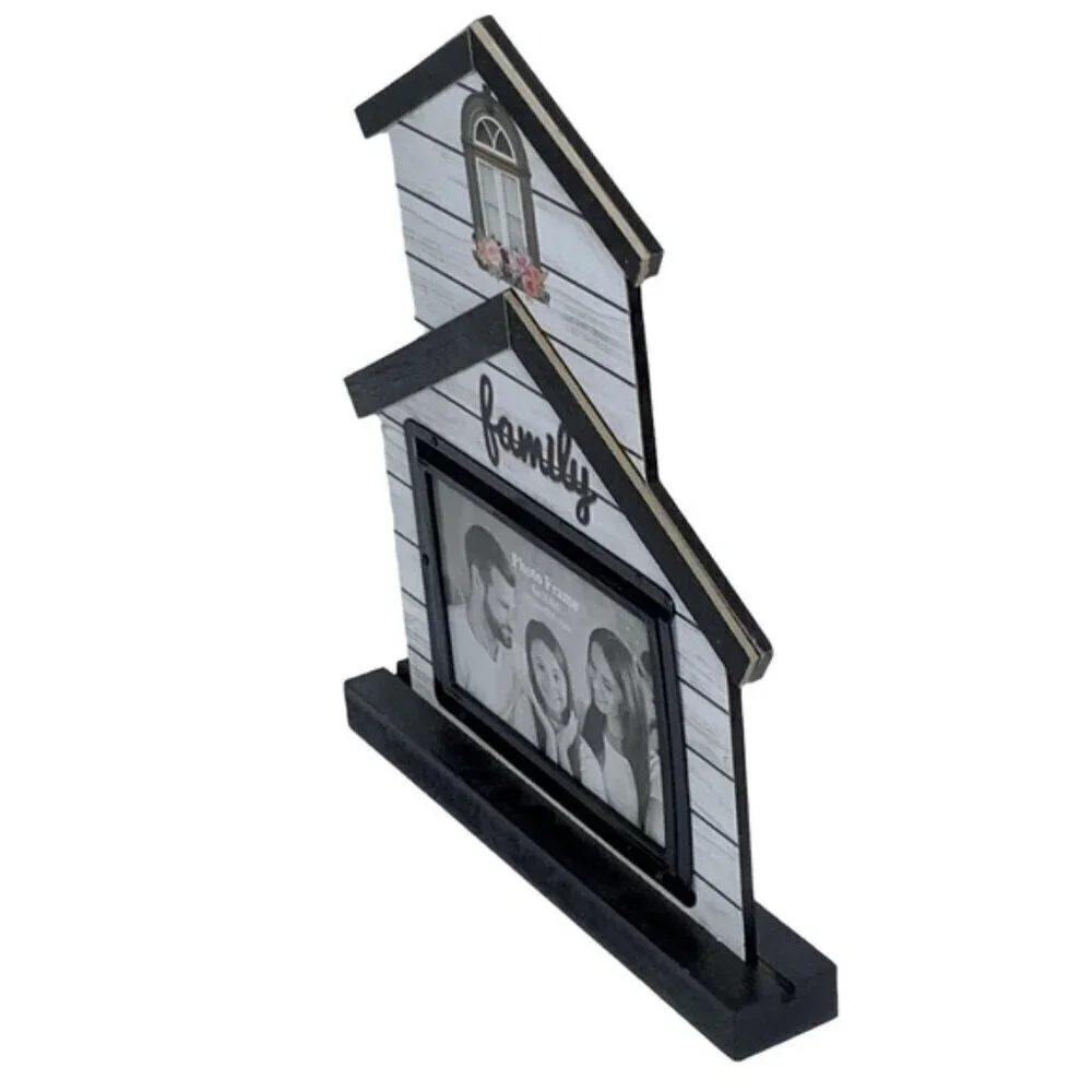 Photo Picture Frame Freestanding House Shape Modern Farmhouse Black White 4x6